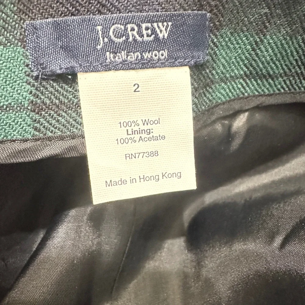 J Crew Italian Wool Plaid Pants‎ Womens Size 2 Green Navy High Rise Career